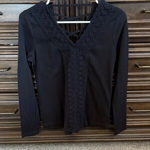 Maurices Black Lace V-Neck Long Sleeve Top
